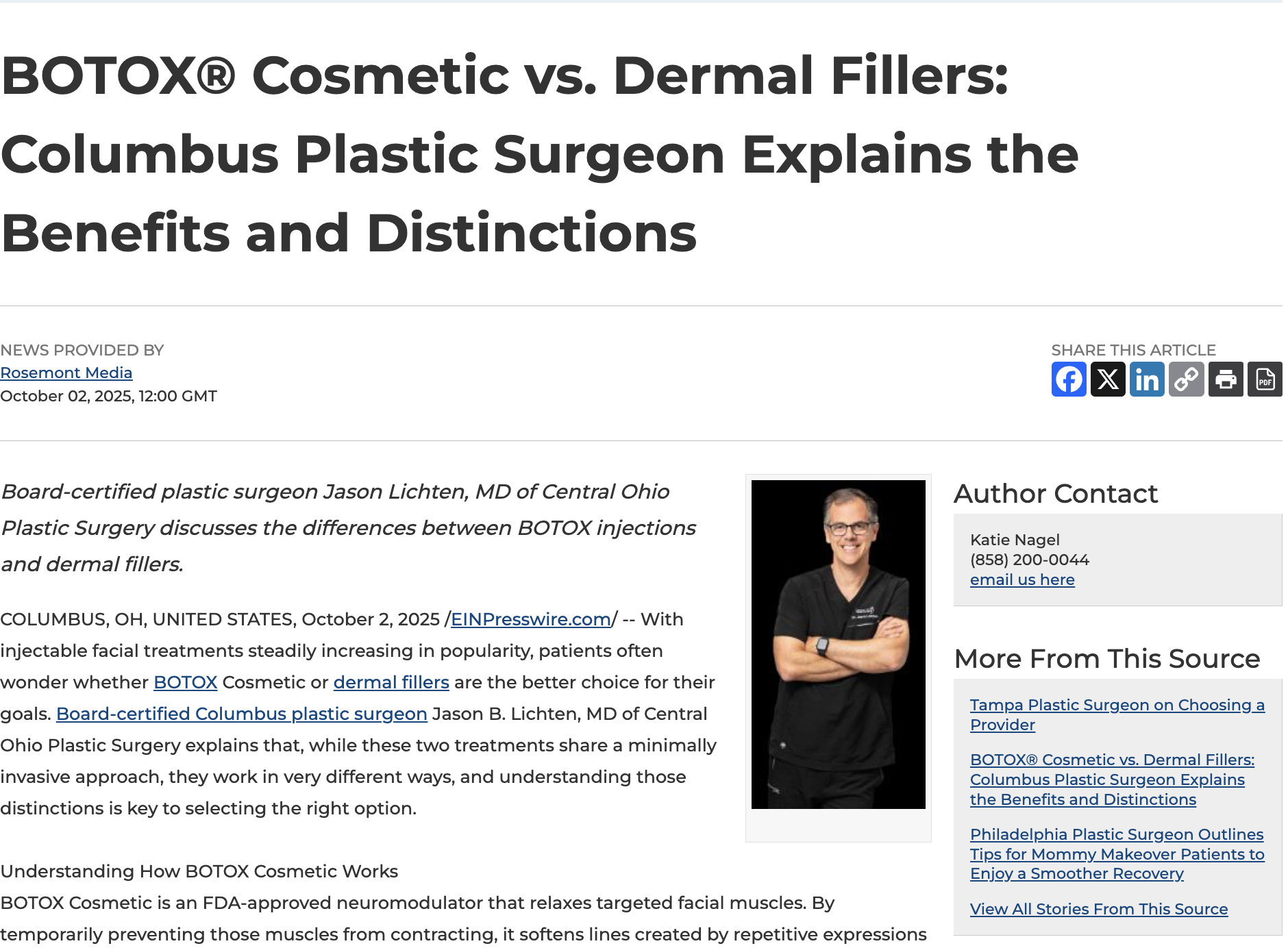 Dr. Jason Lichten, a board-certified plastic surgeon in Columbus, discusses the important differences between BOTOX® Cosmetic and dermal filler injections.